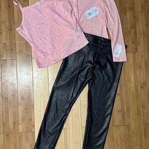Pink Top and Black Faux Leather Pants Size L(10/12)